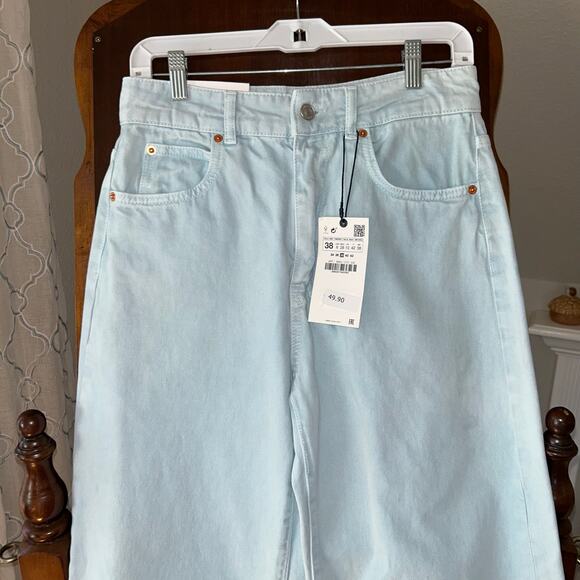 NWT Zara marine Strait mellow blue size 6 jeans wide leg - Picture 2 of 12